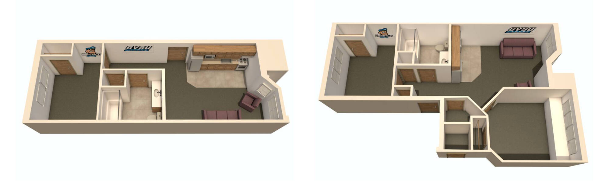 Secchia Hall one bedroom and two bedroom layout options